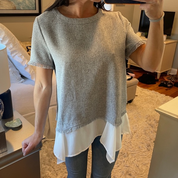 Doe & Rae Grey Short Sleeve Layered Top - Picture 3 of 6